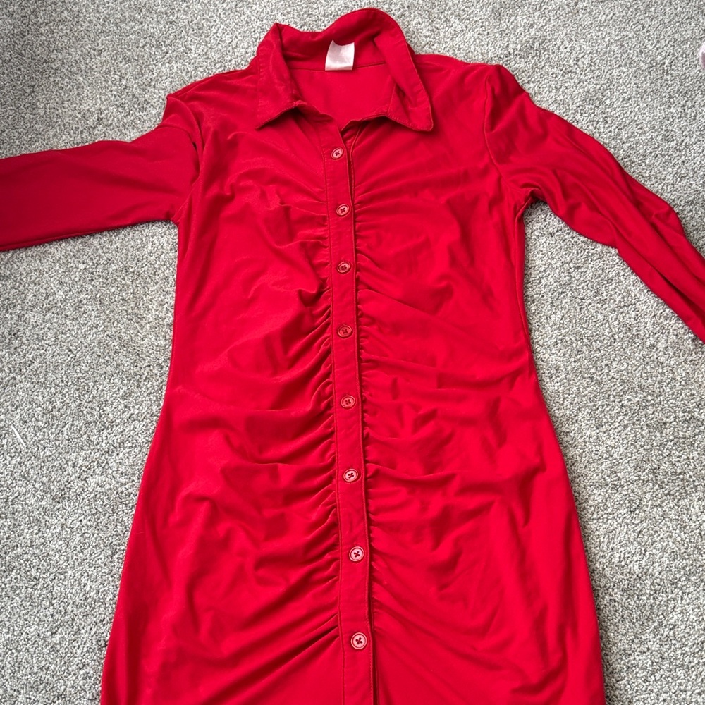 Vibrant Red Button-Up Dress